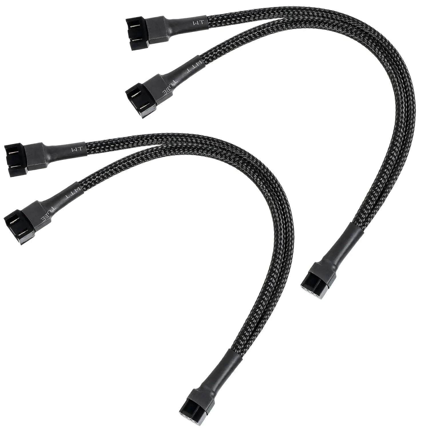 2 Way PWM Fan Splitter  1 to 2 Fan Splitter 4 Pin 2-Way Converter PC Fans Splitters Fans Extension  for  Case, Black Sleeved, 10.6inch/27cm