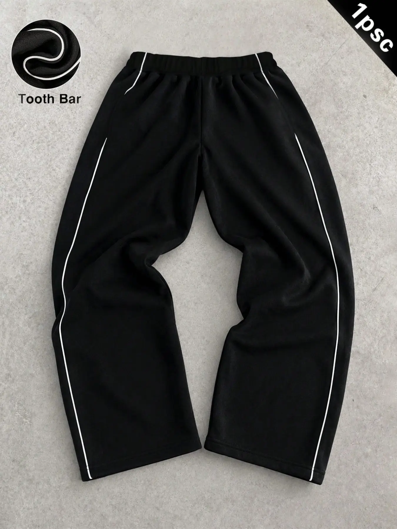Aesthetic Black Wide Leg Sweatpants with Side Stripe Piping | Soft Drape Loose Joggers for Women & Teens, Elastic Waist Track Pants for School & Athleisure