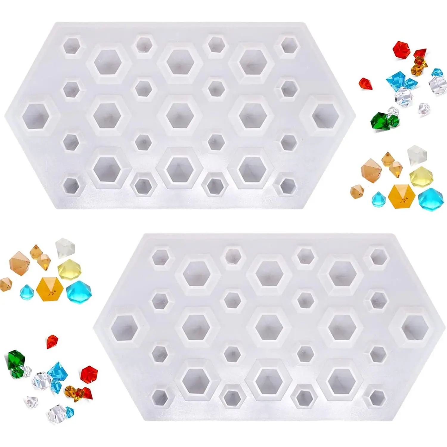 2PCS 3D Diamond Gem Silicone Mold Clear Silicone Mold for Making Clay Resin Epoxy Crafting Projects