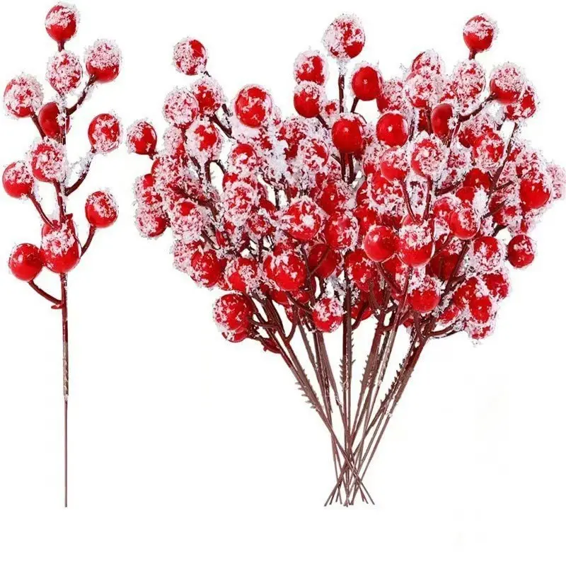 30-Pack Frosted Artificial Berry Branches, Christmas Spray Decorations, Holiday Crafts, Home Décor, Festive Tree Ornaments