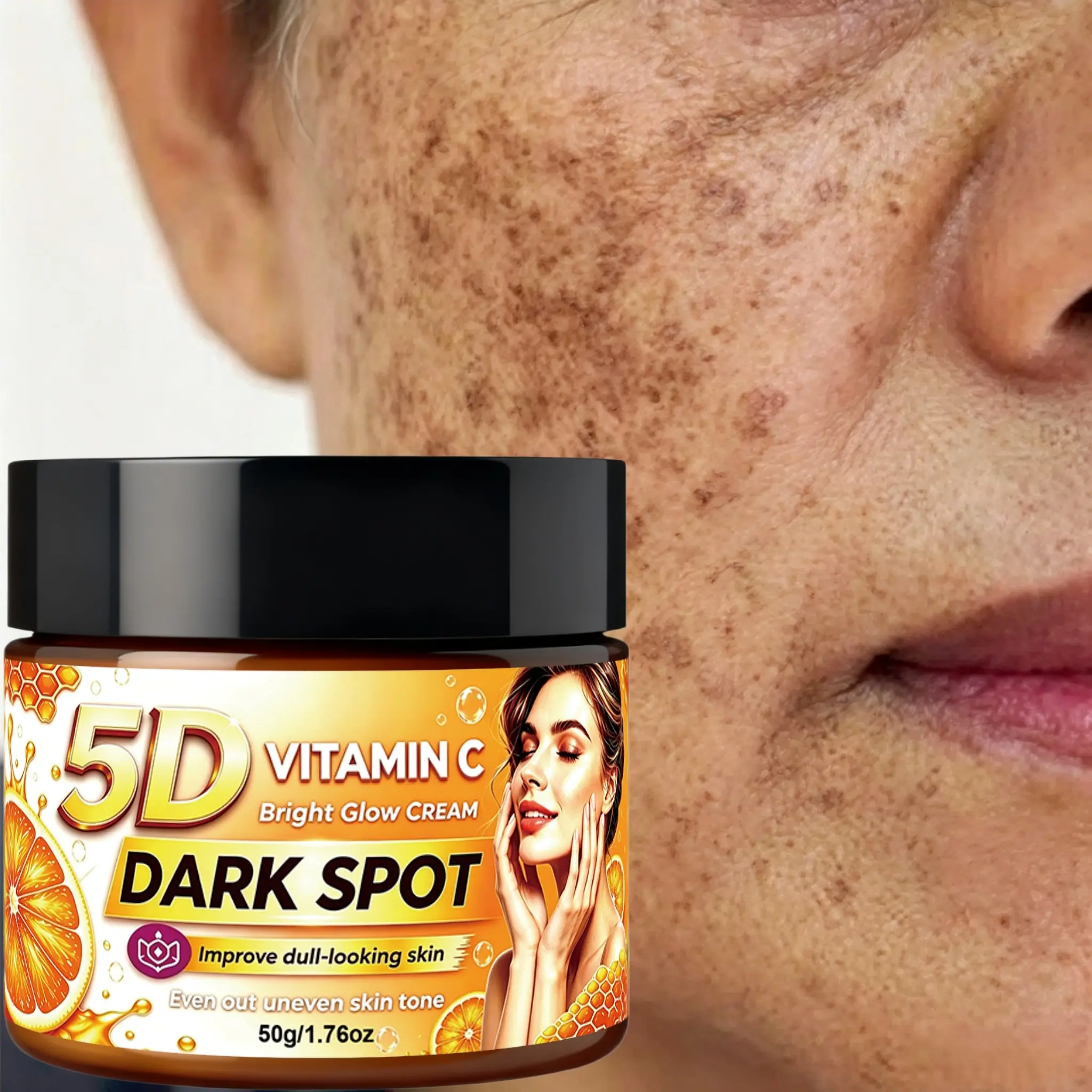 5D Vitamin C Bright Glow Cream, Honey Facial Hydrating Moisturizer, Improve Dull-Looking Skin, Even Out Uneven Skin Tone, Nourish & Smooth Complexion, Daily Facial Brightening Skin Care Cream