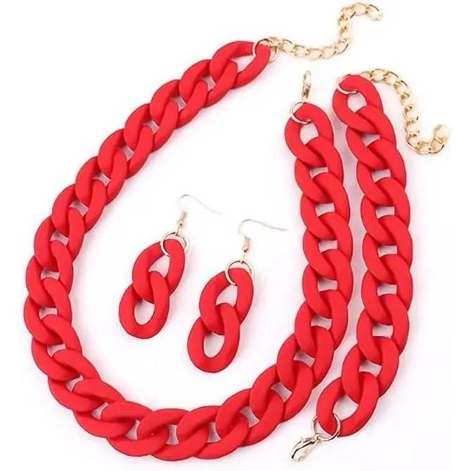 Macaron Multicolor Chunky Necklace Earring Bracelet Set  Beads Retro Costume  for Women  Hop Punk Choker Link Chain  Bohemian Exaggerated 80S Statement Strand Dress Accessories