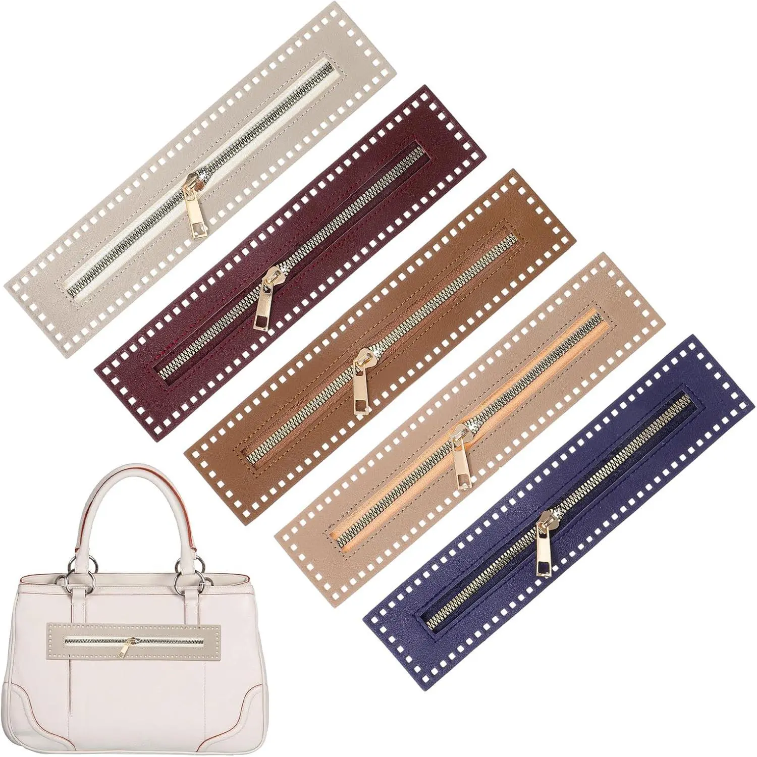 5 count PU Leather Zipper for Crochet Bag 10.6" Craft Crochet Zippers for Purses Close End Zipper Frame forJeans Sewing Handicraft DIY  Accessories Craft Projects 5 Color