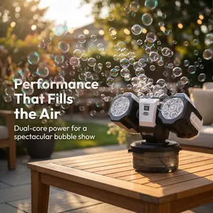Double Head Remote Control Bubble Machine, Rechargeable with RGB Lights, 360° Rotation, Unisex, Party Camping Wedding Gift