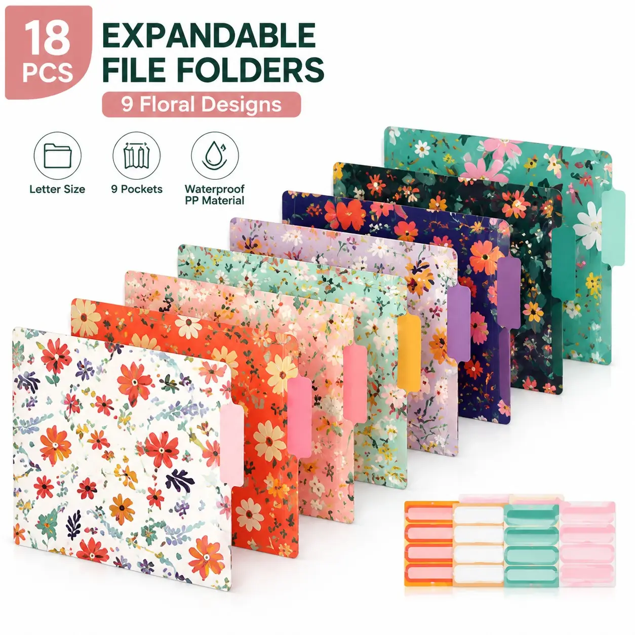 18 Pack Decorative File Folders, 9 Colors Assorted File Folders with 1/3 Cut Tabs, Letter Size 9 x 11.6 Inch Filing Folders for Office, School & Business, Office Supplies