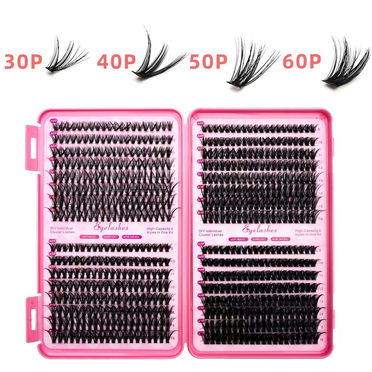 DIY Individual Lash Natural Clusters 640 Clusters, 30D 40D 50D 60D 4 in 1 High Capacity Lash Extension Kit Lightweight Super Soft Fake Eyelashes,Lash Applicator for Self Use