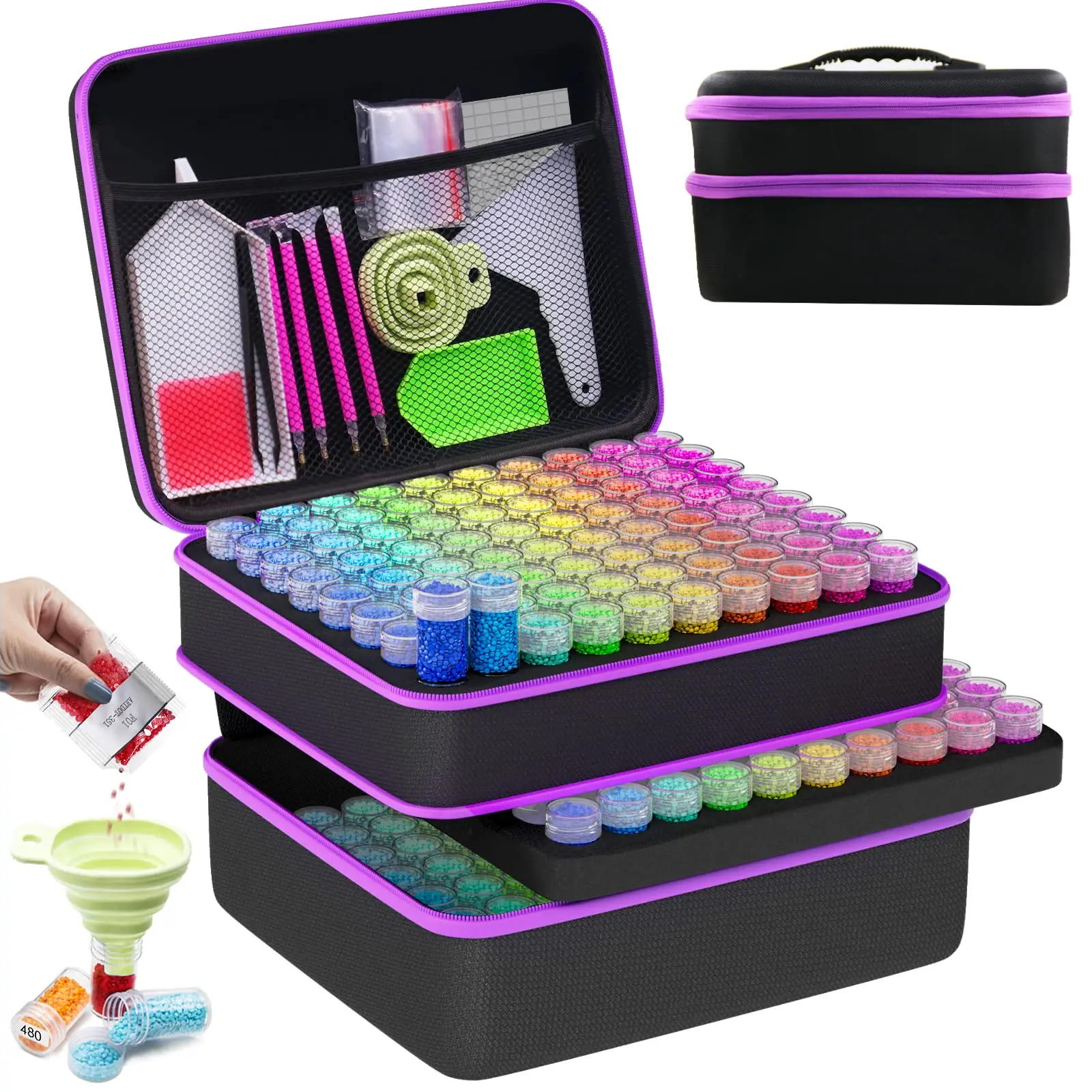 Portable Diamond Art Painting Tool Storage Box, 1 Set 240 Slots Diamond Art Painting Pen & Accessories, Bead Storage Boxes for Indoor & Outdoor