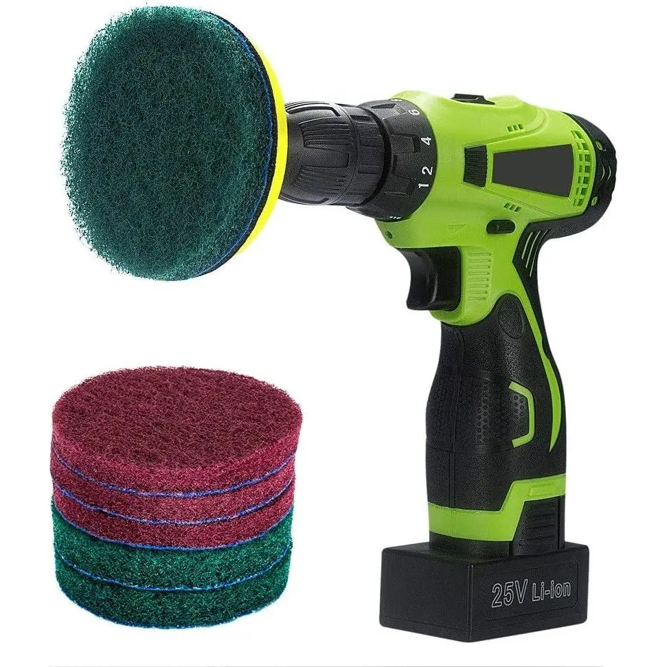 4 Inch Drill  Brush Tile  Scouring Pads Cleaning Kit | Pad Holder and Metal Shaft Included