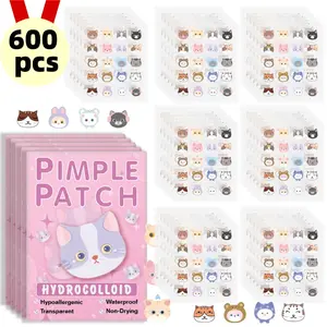 600 Pcs, Lovely Kitten Shaped Hydrocolloid Spot Cover Sticker, Dual-use Facial Care & Party Cute Face Decor Patches