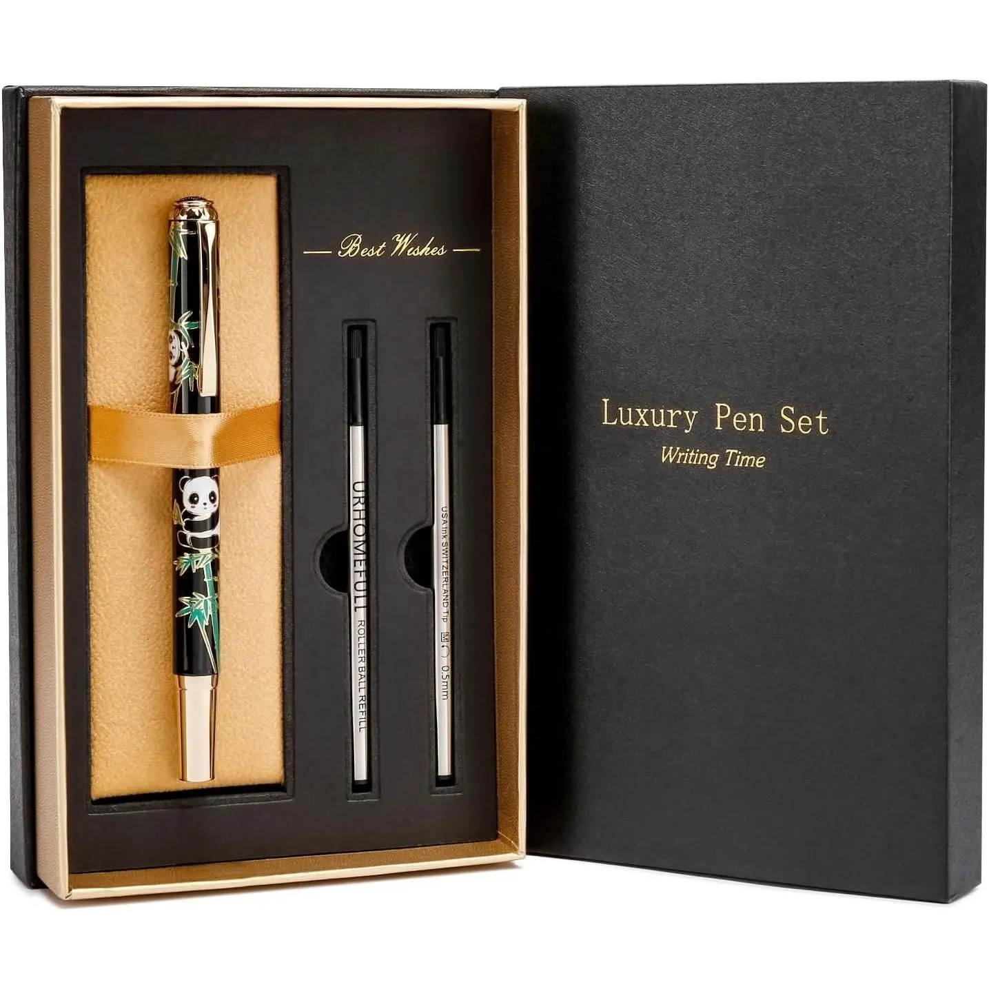 24K  Luxury Rollerball Pens for Men Women, Smooth Writing  Office Pens for Business, Panda Design Executive  for  Birthday Anniversary (Black)