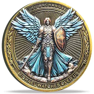 The Archangel Michael Watches Over Us Challenge Coin Psalm 91:10-11 Inspirational Religious Collectible Coin with Clear Protective Case Single Coin