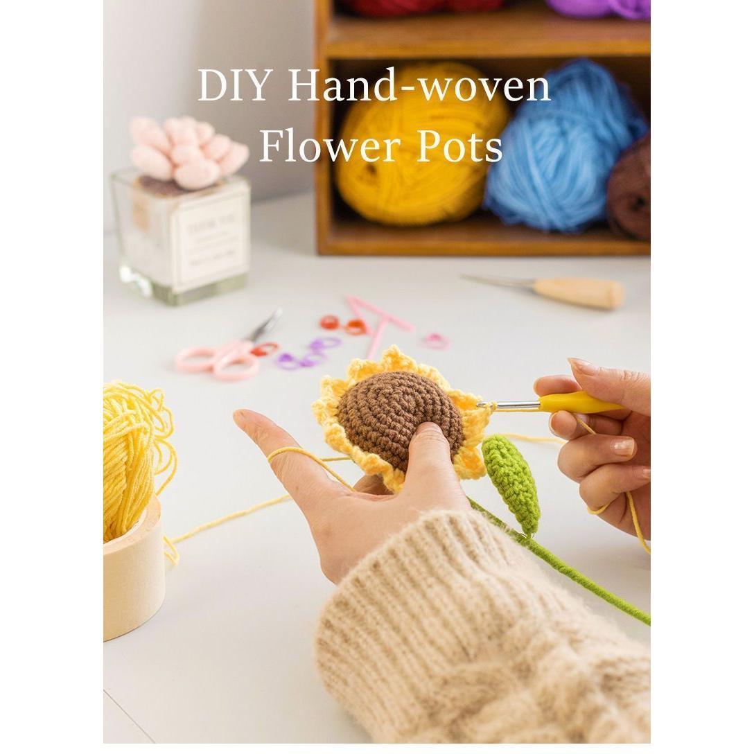 Finished Hand-Woven Potted Plant Yarn Crochet Sunflower Bouquet Handmade Gift Home Decor Knitted Artificial Flower