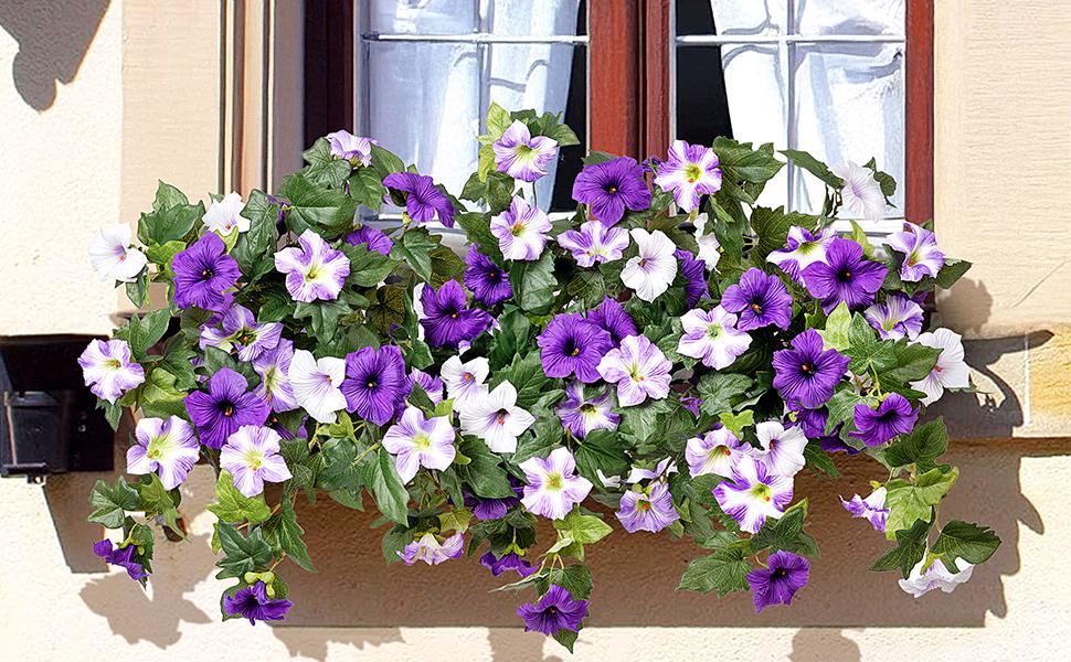 2 Bundles Artificial Fake Flowers Plants for Outdoor Decoration, Faux Petunias Silk Flower UV Resistant No Fade for Home Outside Garden Balcony Yard Porch Realistic Indoor Decor 2 Bundles Artificial Fake Flowers Plants for Outdoor Decoration, Faux Petunias Silk Flower UV Resistant No Fade for Home Outside Garden Balcony Yard Porch Realistic Indoor Decor
