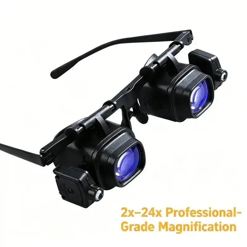2x-24x LED Head-Mounted Adjustable Zoom Magnifier, Portable Lightweight Hands-Free Tool, Ideal for Precision Watch Repair, Phone Maintenance, Electronic Component Soldering