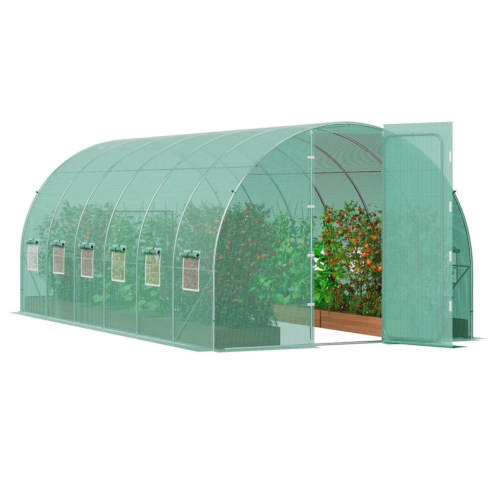 【DealsForYouDays】VEVOR Walk-in Tunnel Greenhouse, 19.4x9.7x7.4 ft Hoop House Greenhouse Tunnel, Plant Hot House with Galvanized Steel Frame, Green PE Cover, Swing Door and 12 Roll-up Windows for Outdoor
