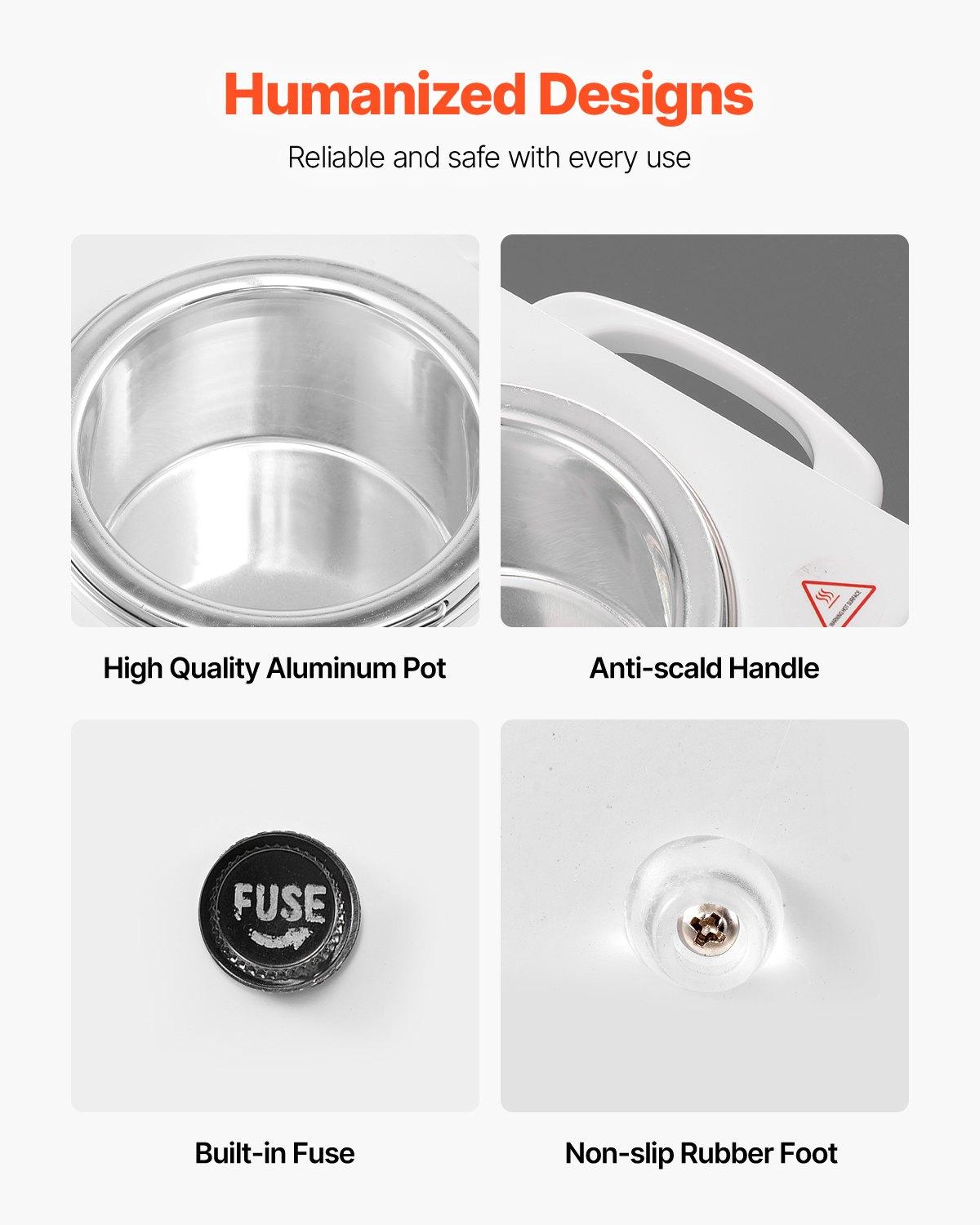 VEVOR Double Wax Warmer, 1200ML Professional Dual Wax Warmer for Hair Removal, 32 ℉   - 212 ℉   Adjustable Electric Waxing Heater Pot with 50PCS Waxing Sticks for Home Use, Beauty Salon, Spa