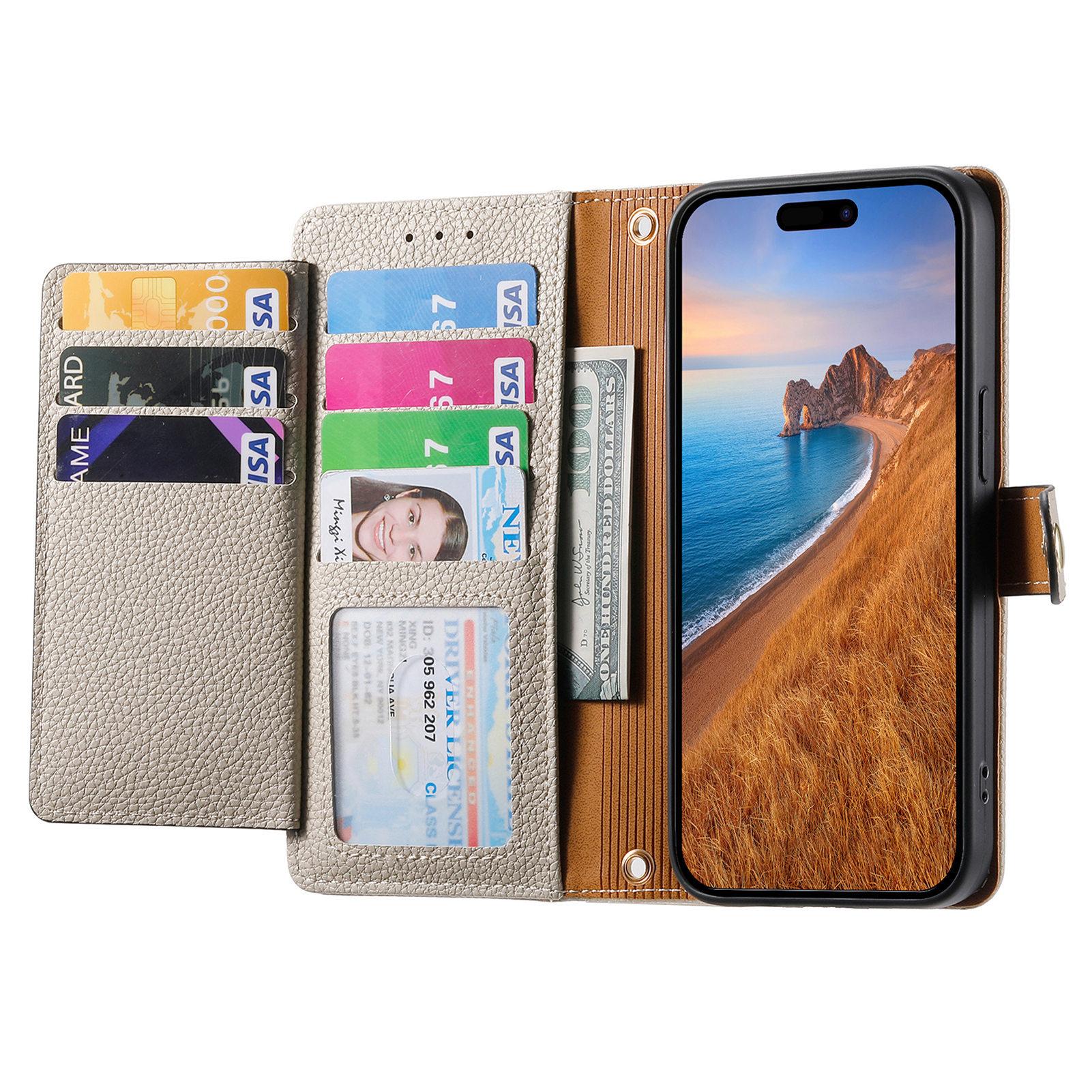 Lychee Texture Zipper Wallet Case with Detachable Strap| [Color] For phone  11 12 13 14 15 16 17