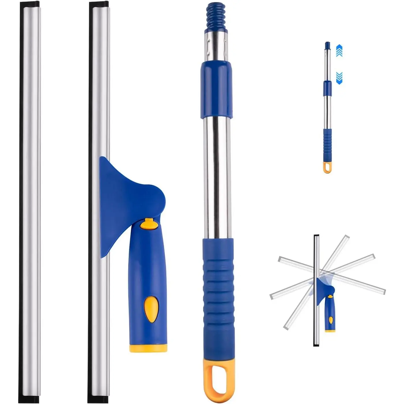 14" Window Cleaning Tool, -Purpose Extendable Window  with 2  and Stainless Steel Pole, Shower  for Glass Doors,Shower Doors, Windows, Bathroom and  Windshields
