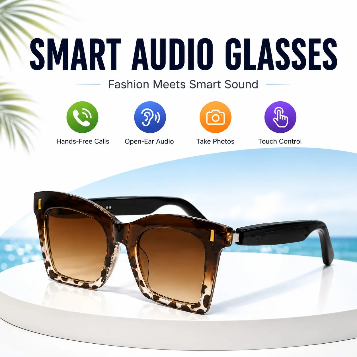 Smart Glasses for Men and Women, Bluetooth Audio Sunglasses with Open-Ear Speakers, Music, Hands-Free Calls, Touch Control and UV Protection