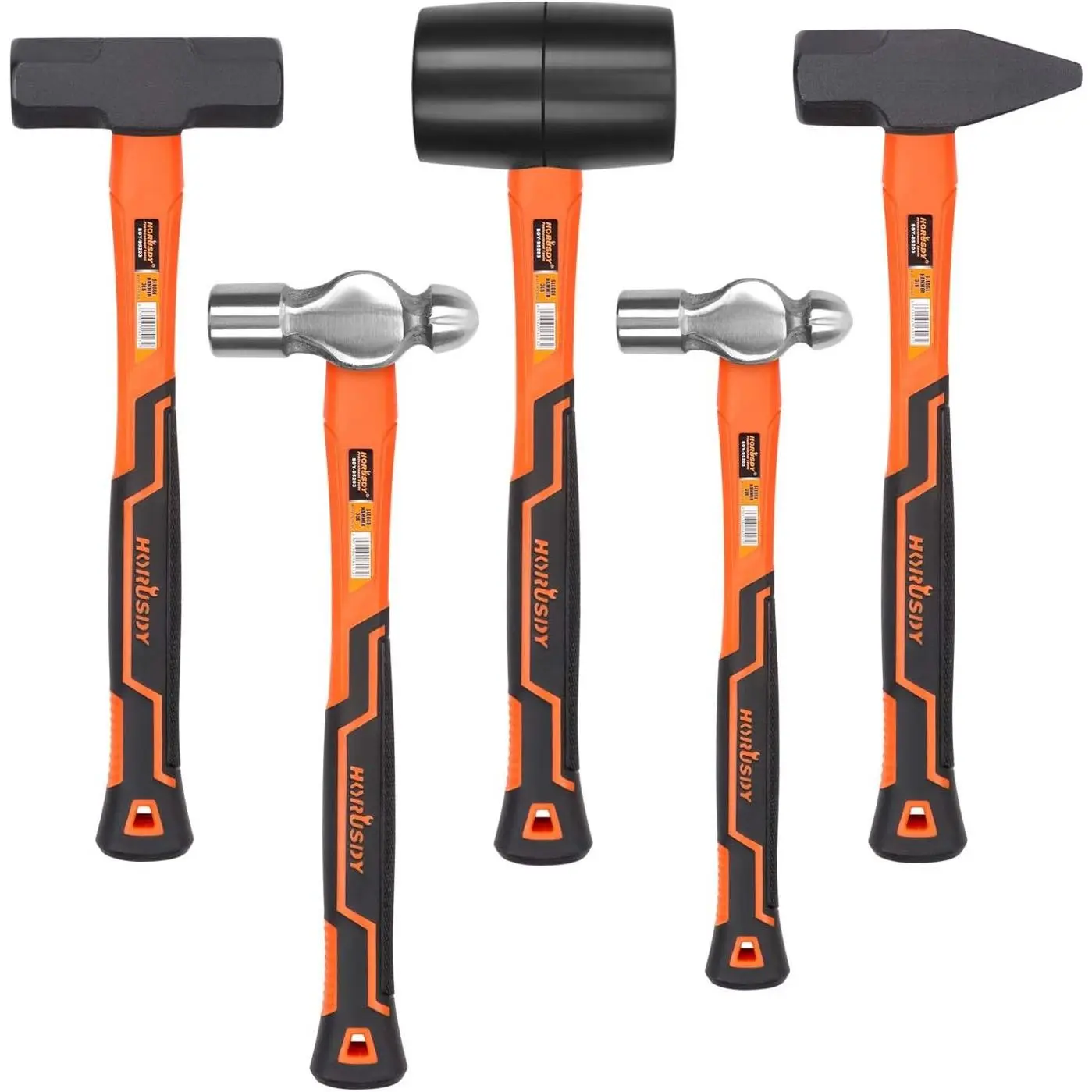 5-Piece Hammer Set, 16oz and 32oz Ball Pein Hammers, 32oz Rubber Mallet, 3lb Sledge, 3lb Cross Peen Hammer