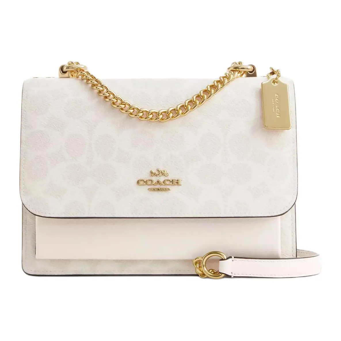 COACH Klare 22 Crossbody Bag for Women – Signature Coated Canvas, Monogram Color-Block Design in White and Beige