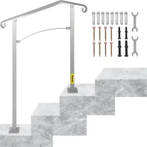 VEVOR Alloy Metal Outdoor Stair Railing Kit, 13.8in/35cm Arch Transitional Rail for 2-3 Steps, 264.5lbs/120kg Load Cap, Easy to Assemble for Concrete/Wooden Stairs Balconies, Silver Hotel Use