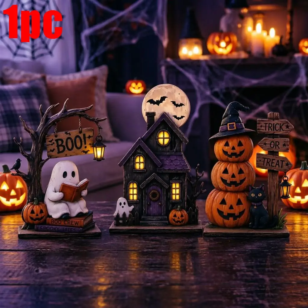 Halloween Layered Tray Decor Set, Ghost and Pumpkin Wooden Shelf Decor, Horror House Desk Decor, Rustic Fall Home Decor, Halloween Centerpiece, Cute Ghost Gift, Desktop Decoration Ornament