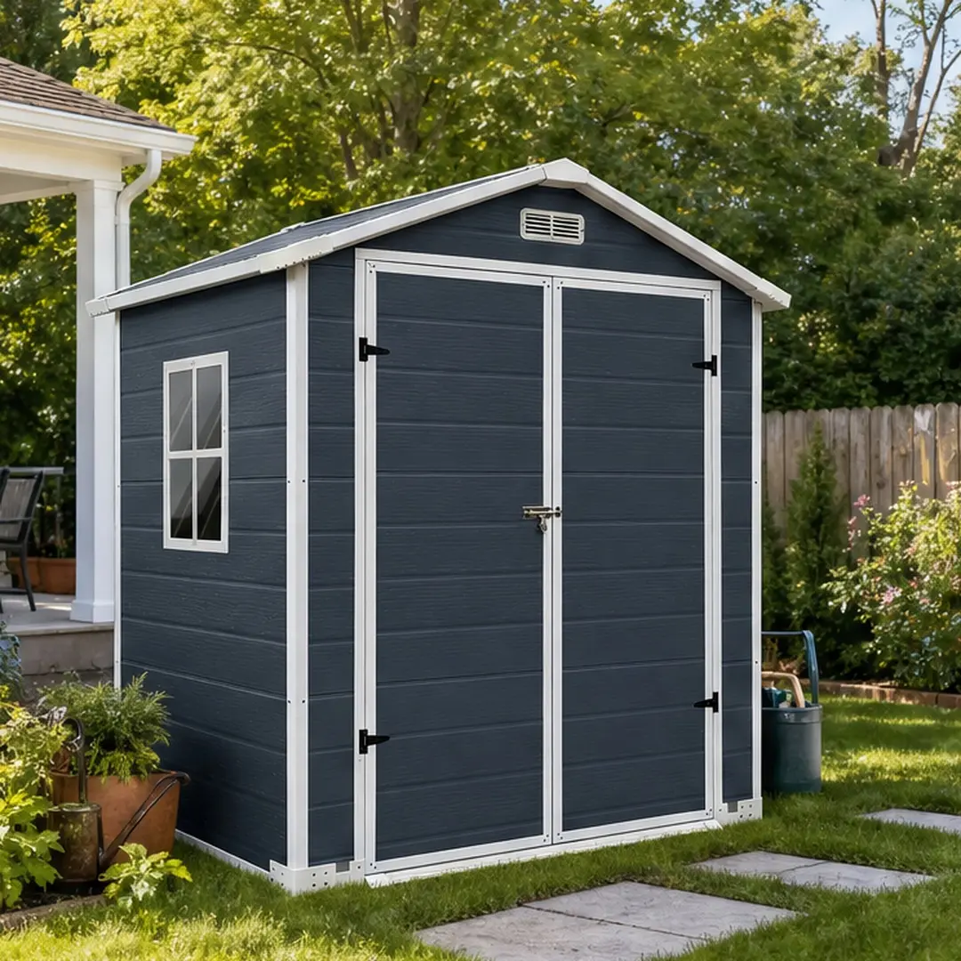 Grey 6ft x 4ft Plastic Outdoor Storage Shed with Integrated Floor, Lockable Door, Waterproof Design, Vents, Windows, Shed Panels, Very Few Screws, Easy Assembly, Secure Storage, Year-Round Use - Home Improvement Garden Building for Backyard Natural Light,