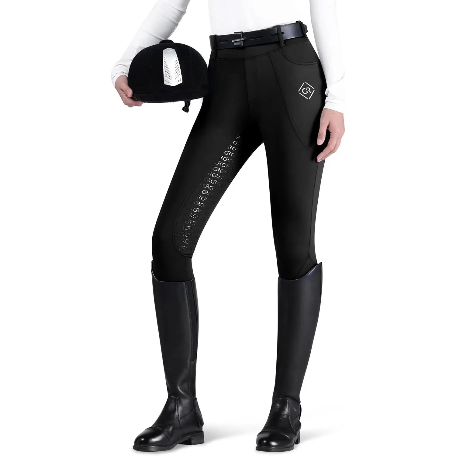 Women's Horse Riding Pants with Full Seat Silicone Grip | High-waisted equestrian breeches with 4-way stretch and two deep pockets for schooling, training and everyday barn wear