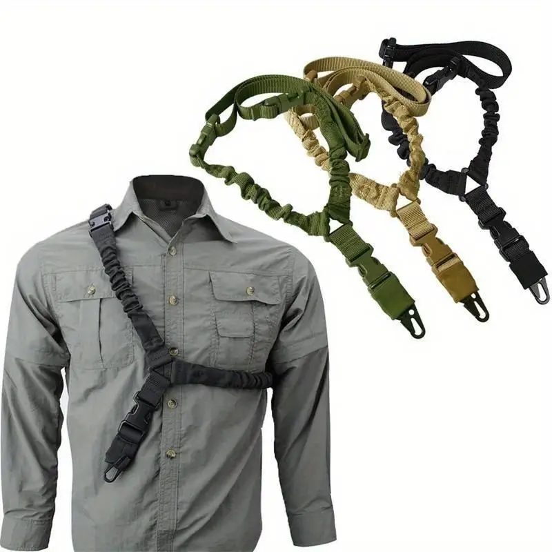 Black heavy-duty tactical single-point rifle sling with quick-release QD buckle