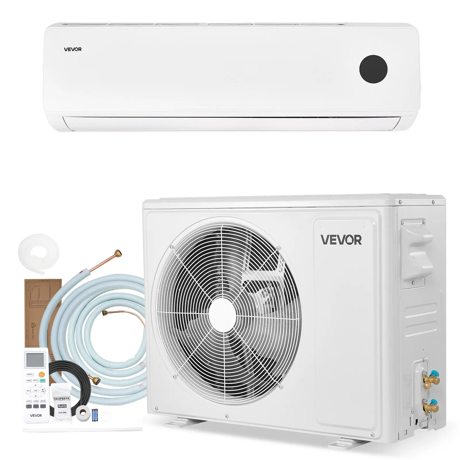 VEVOR Mini Split AC Unit - 18000 BTU Cooling, 18400 BTU Heating, 230V 19 SEER2 High-Efficiency Inverted, 2200W Quiet, 61-88°F Auto Cleaning, 1250 Sq.Ft Coverage, Energy-Saving Performance, Sleep Mode, Remote Control, Easy to Maintain, for Home, Office