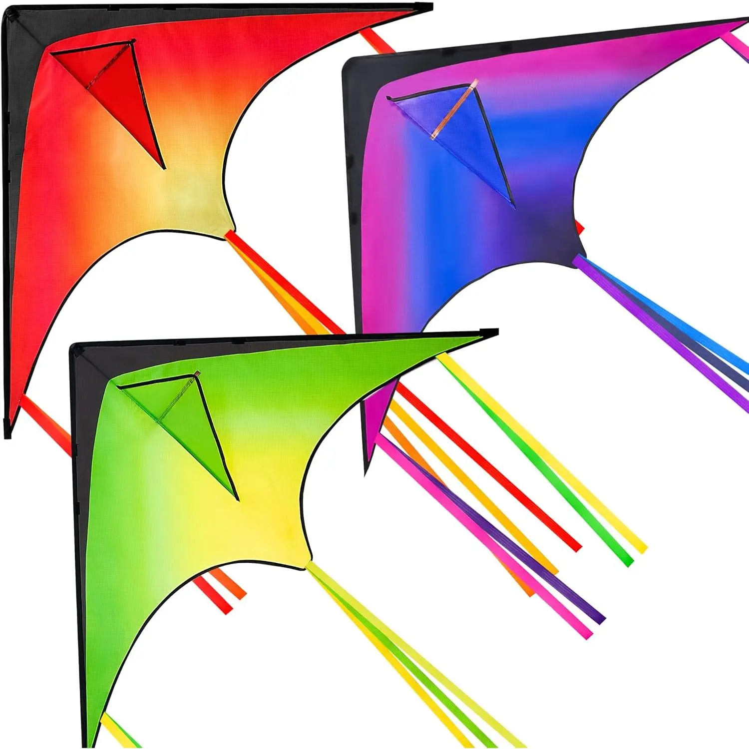 3 Packs Large Delta Kite Gradient Rainbow - Easy to Fly Huge Kite for Kids & Adults, Outdoor Beach Games and Activities