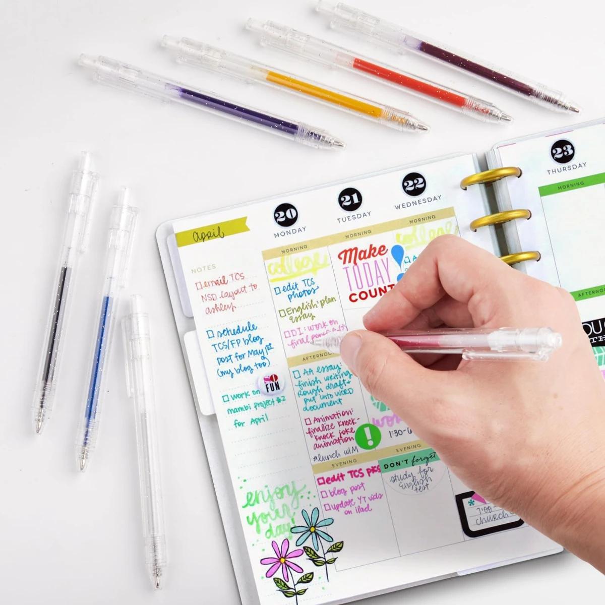 Glitter Gel Pen Set, 1.0mm Colorful Glitter Pen, Metallic Sparkle Pen, Colored Gel Pen for Handwriting Set, Notes and Markings, Students School Office Stationery