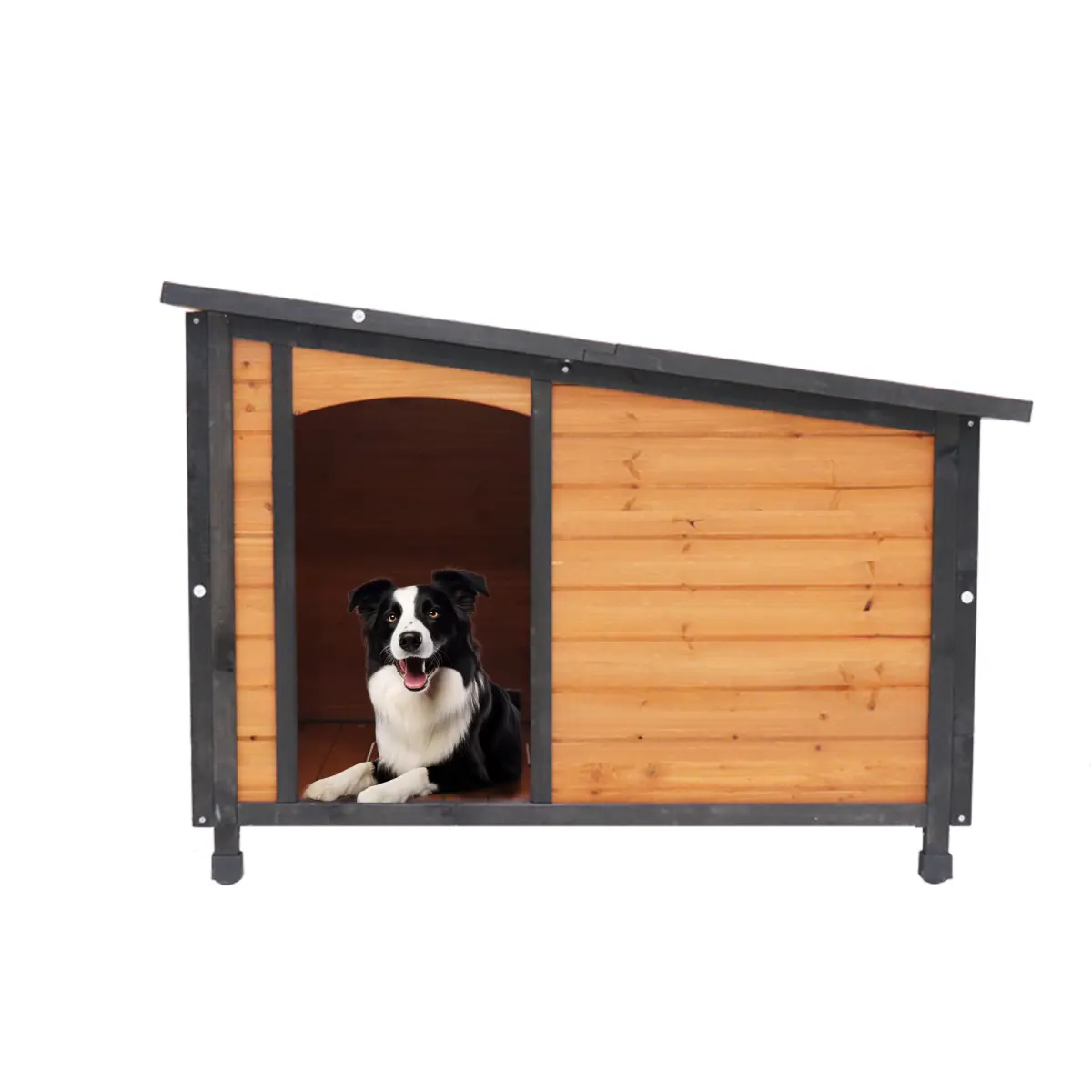 Aobtkel 46"Dog House Outdoor & Indoor  Wooden Dog Kennel for Winter with Raised Feet Weatherproof for Large Dogs(Gold red and black)PVC waterproof roof(L)