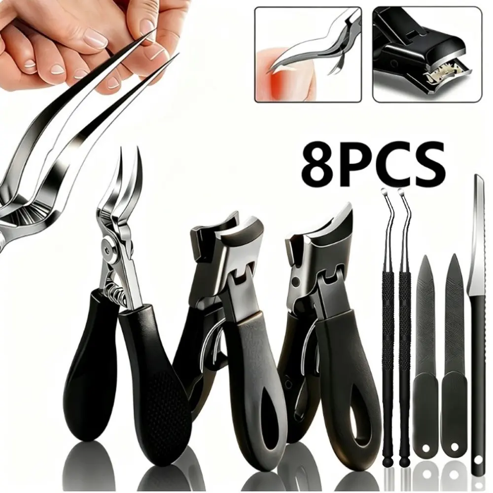 8 Piece Multi-Functional Manicure Pedicure Kit, Extended Claw Embedded Nail Clipper, Dead Skin Remover, Foot Care Tools