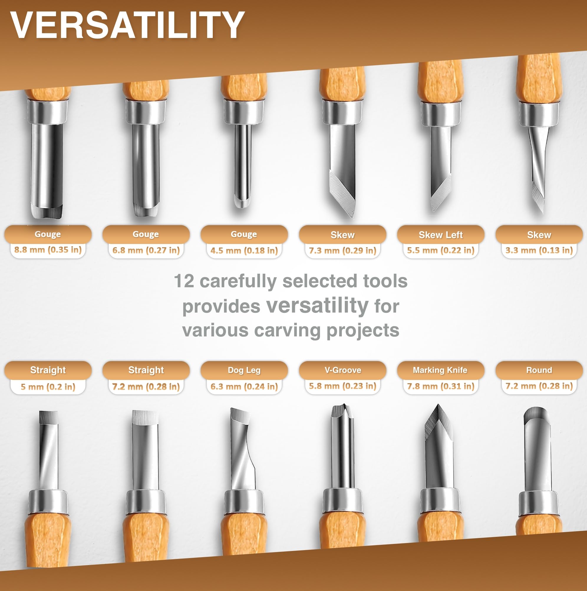 Wood Carving Knife Set - 12 PCS Hand Carving Tool Set for DIY Sculpture Carpenter Experts & Beginners - Home Improvement
