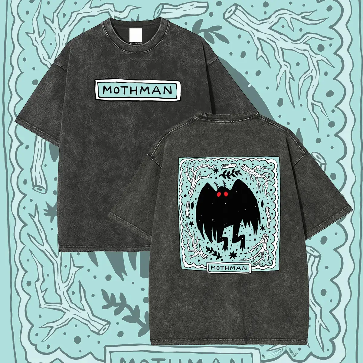 MOTHMAN Black silhouette Mysterious Creature Mystery Unisex Size Summer Graphic Tees Personalized Pattern Y2k Clothing Round Neck Short-Sleeved Washed T-Shirt,Women's Clothing  Cotton, Menswear, Top, Vintage Style,