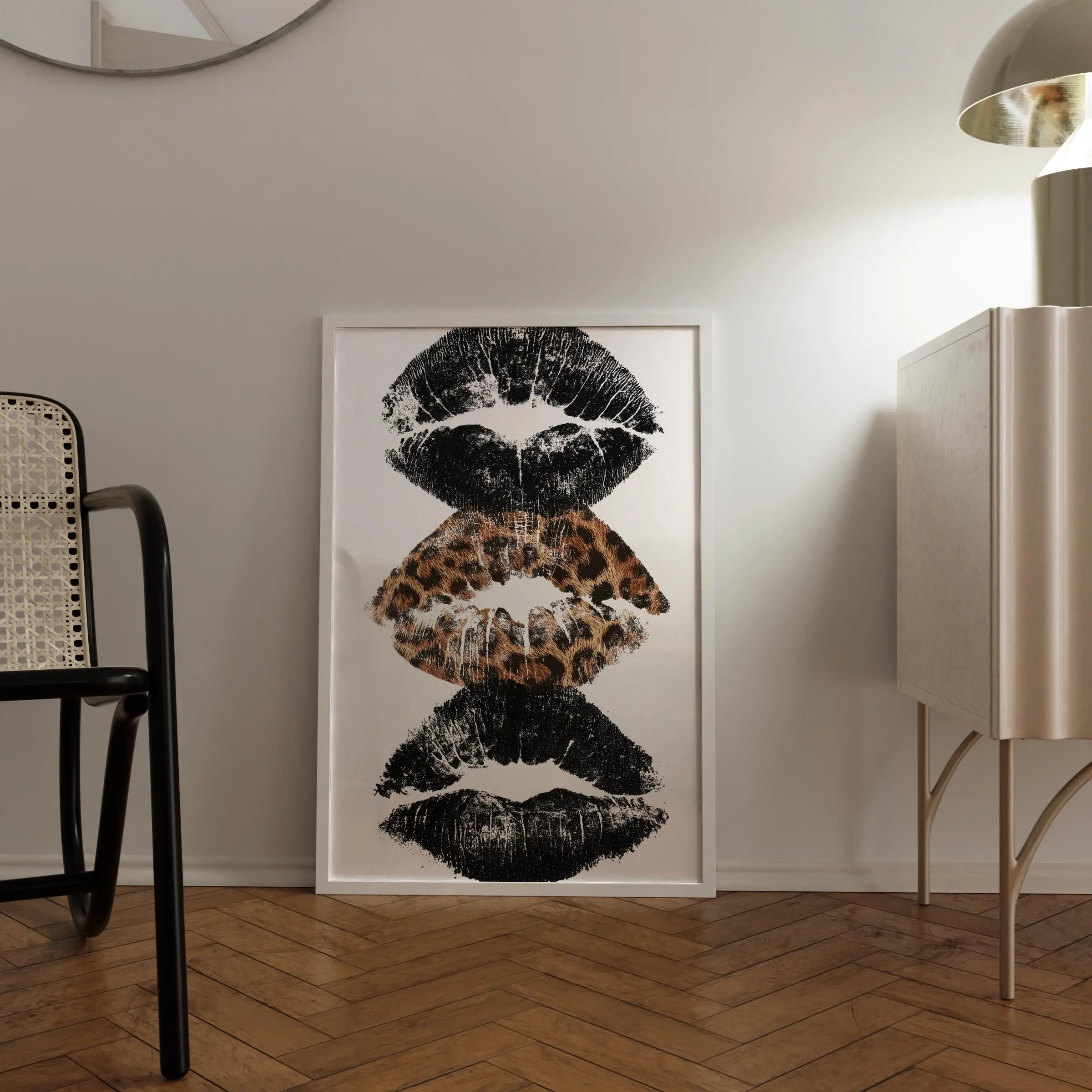 1pc Glamorous Wild Cheetah Lipstick Mark Wall Art Print, Cool Minimalist Pop Art Poster for Makeup Beauty Salon Studio, College Dorm Room, Creative Lounge Cafe Trendy Aesthetic Decoration, No Frame