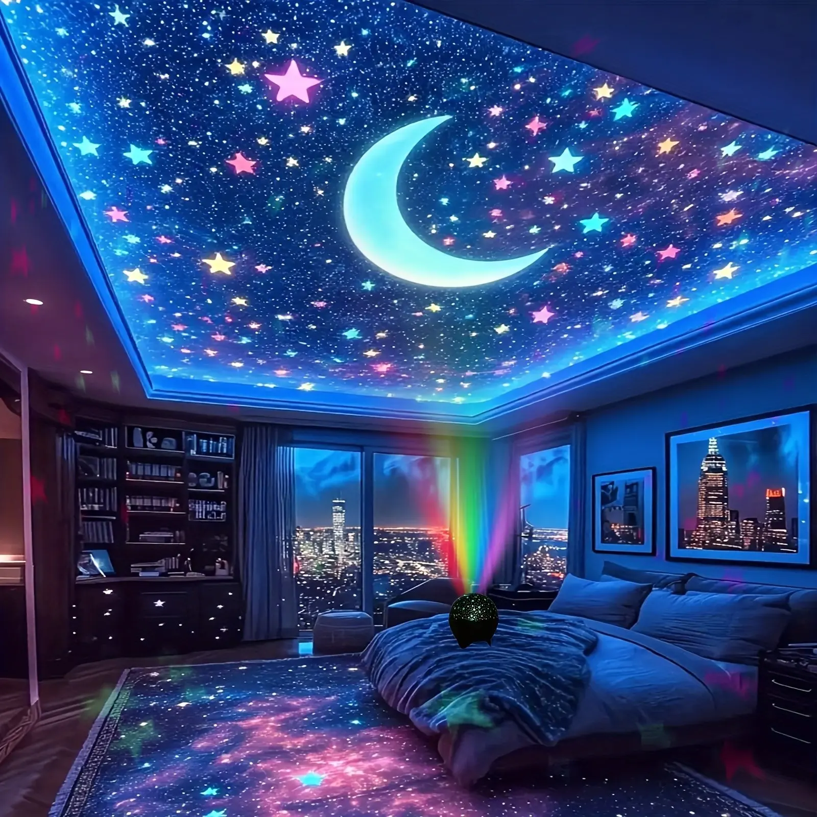 360° Rotating Star Moon Projector Night Light, USB Powered, RGB Color Modes, Starry Sky Moon Lamp, Suitable for Ages 14+, Portable, Ramadan Decorative Lights, Novelty Party Decor, Bedside bedroom ambient light