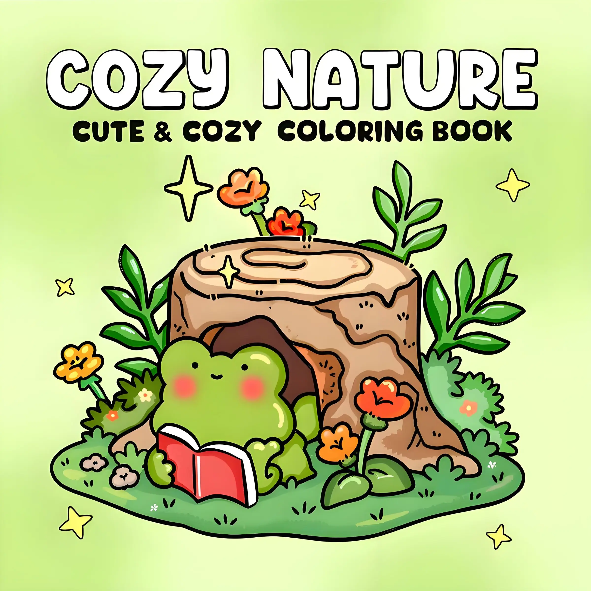 Cozy Nature Cute Frog Coloring Book, Kawaii Forest Animal Easy Coloring Pages for Adults Teens, Relaxing ASMR Stress Relief Mindful Nature Cottagecore Coloring Book, Bold Simple Illustrations For Anxiety Relief Hobby Gift,Back-to-school gifts