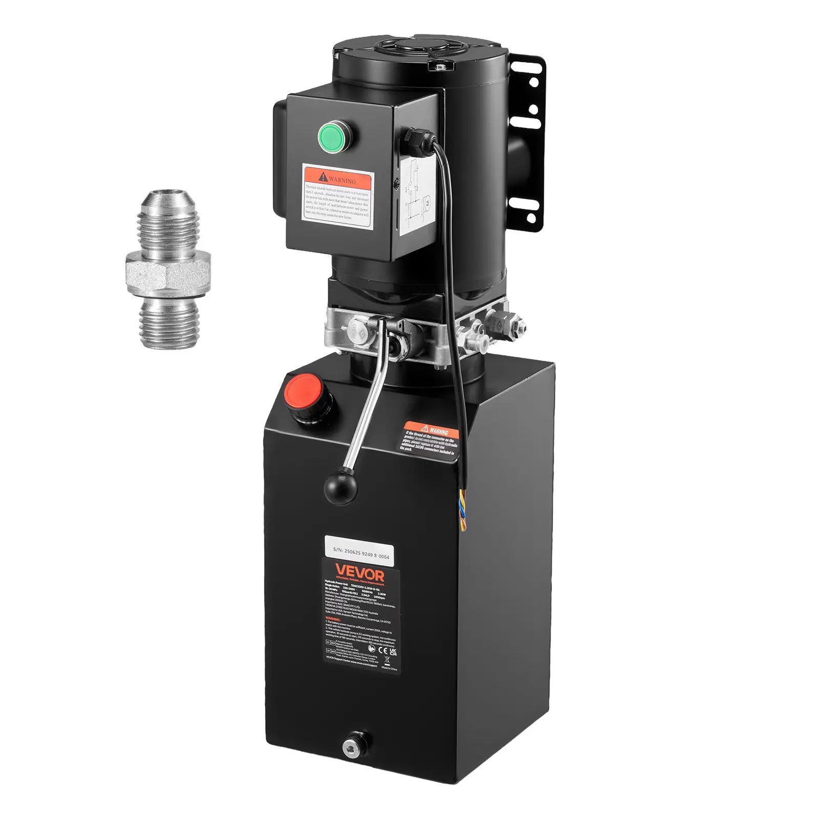 VEVOR Hydraulic Pump Power Unit, AC 220V, 15 Quart Single Acting Hydraulic Unit, 6.3 L/min Oil Flow, Max Discharge Pressure 22 MPa for Dump Truck, Auto Repair Garage, Car Lifting Platforms, Black