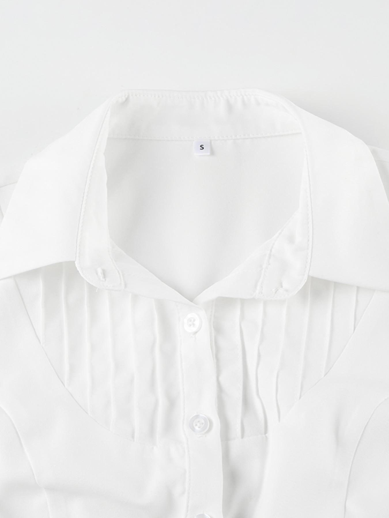 Women's Plain Ruched Button Front Shirt, Casual Elegant Long Sleeve Collared Top for Daily Wear, Ladies Clothes for All Seasons