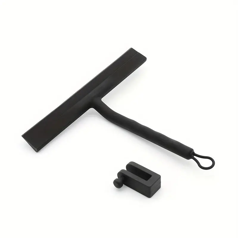 Black Silicone Shower Squeegee with Handle - Ideal for Glass Doors, Mirrors, Windows, and Car Windshields - Easy to Clean and Durable, Bathroom Cleaning Essentials | Modern Squeegee Design | Durable Cleaning Tool, Glass Cleaner