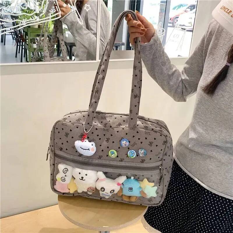 New Y2k Cute Large Capacity Ita Bag Lolita Girls Transparent Bag DIY Badge Display Shoulder Bag Fashion Comic Exhibition Handbag