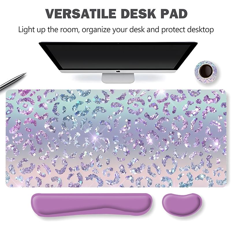 Sparkly Leopard-Print Mouse Pad Set, Mouse Pad & Keyboard Wrist Rest & Coaster, Waterproof Office Accessories Set, Non Slip Mousepad
