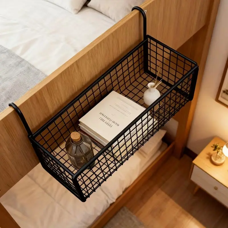 Stainless Steel Bedside Organizer, Space-Saving Open Grid Design, Modern Storage Rack for Dorms, Bedrooms, Offices
