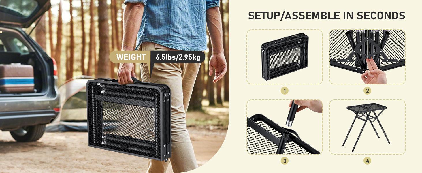 Anbte 2ft Folding Grill Table, Supports 180 Lbs, 2 Adjustable Height 28” Portable Grill Table Heat-Resistant Tabletop, Folding Metal Table for Camping BBQ Cooking Backyard Outdoor, 24" X 16", Black