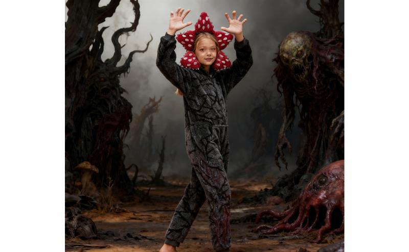 Novelty Demogorgon Onesie Costume | Stranger Things Pajamas for Adults & Kids | Hooded Jumpsuit Christmas Sleepwear, Fleece PJS for Cosplay, New Year Gifts