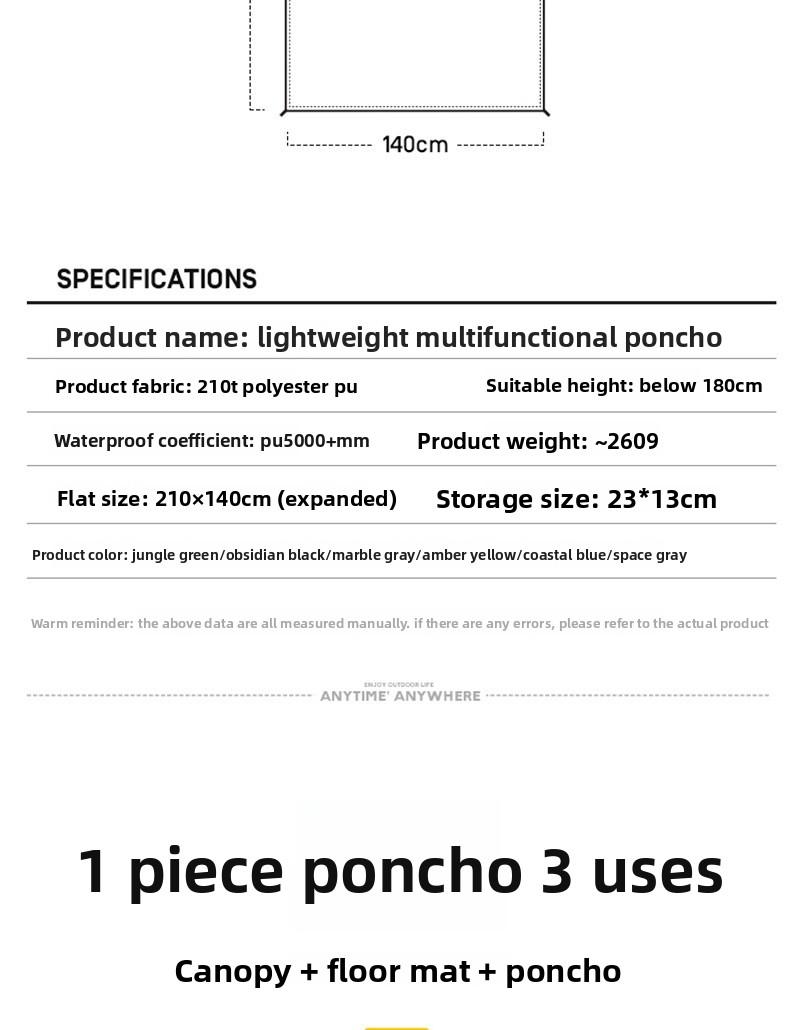 Multipurpose cape raincoat riding outdoor hiking waterproof cape breathable adult tactical poncho