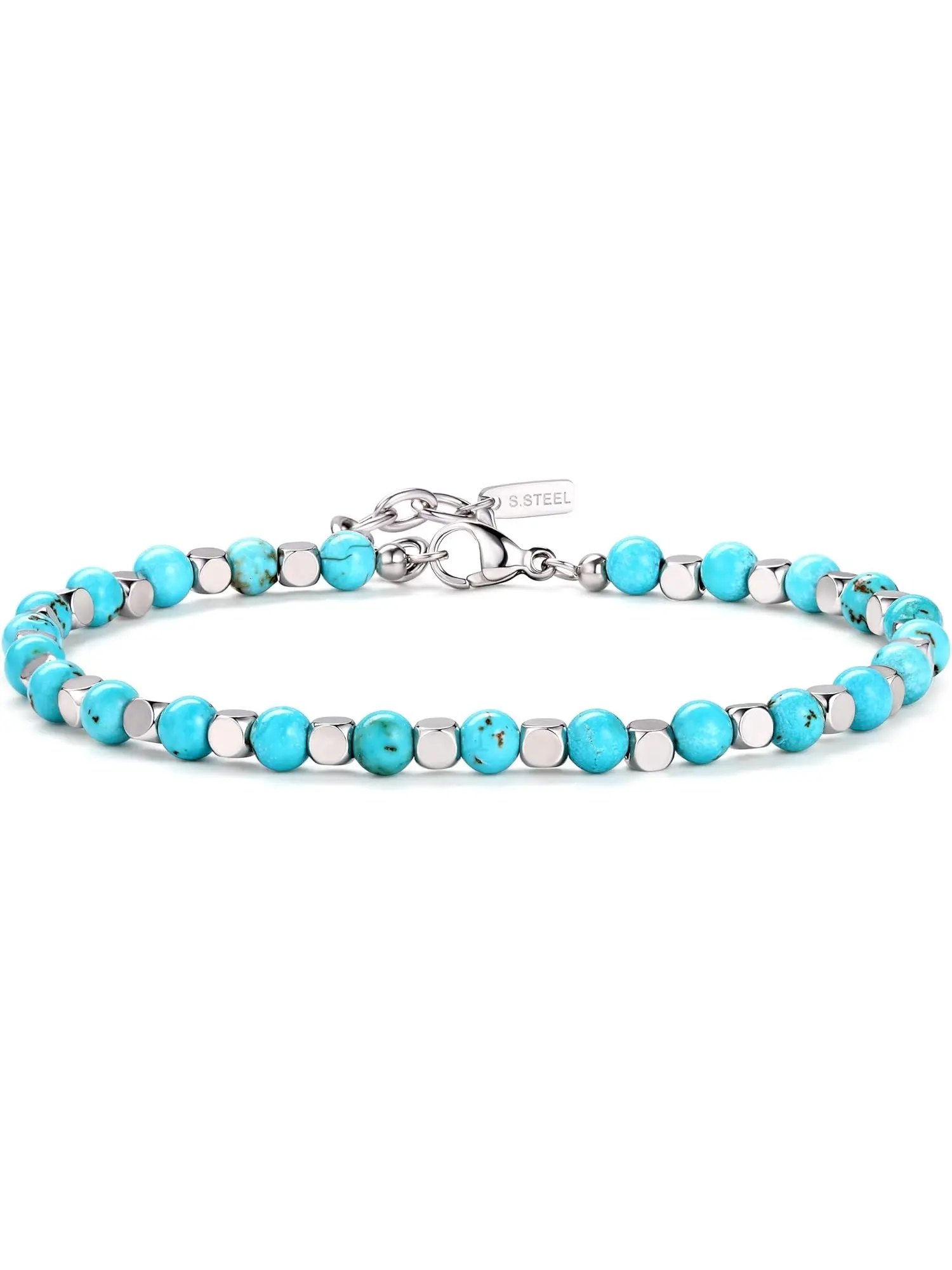 4MM Stainless Steel Beaded Bracelets for Men Women, Natural Tiger Eye Turquoise Lapis Lazuli Stone Stackable Bracelet Set, Minimalist Daily Wear Jewelry Exquisite Bracelet